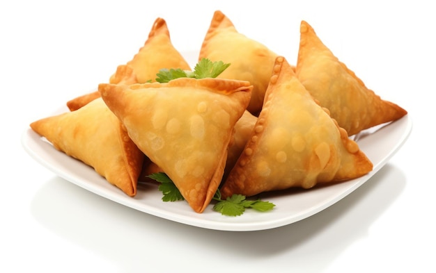 Deliciosas samosas castanhas douradas cheias de misturas saborosas