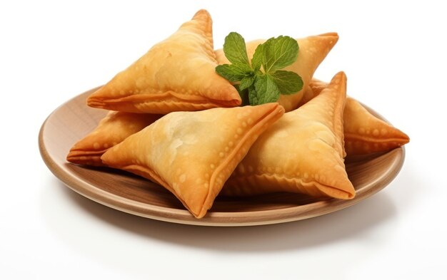 Deliciosas samosas castanhas douradas cheias de misturas saborosas