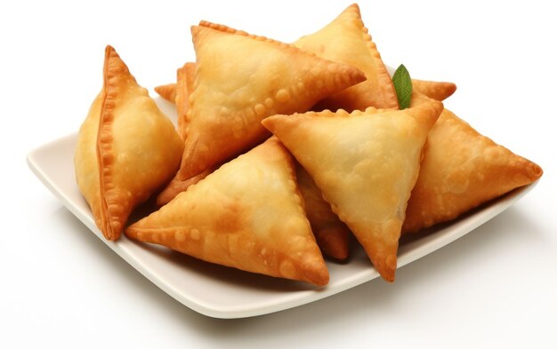 Deliciosas samosas castanhas douradas cheias de misturas saborosas