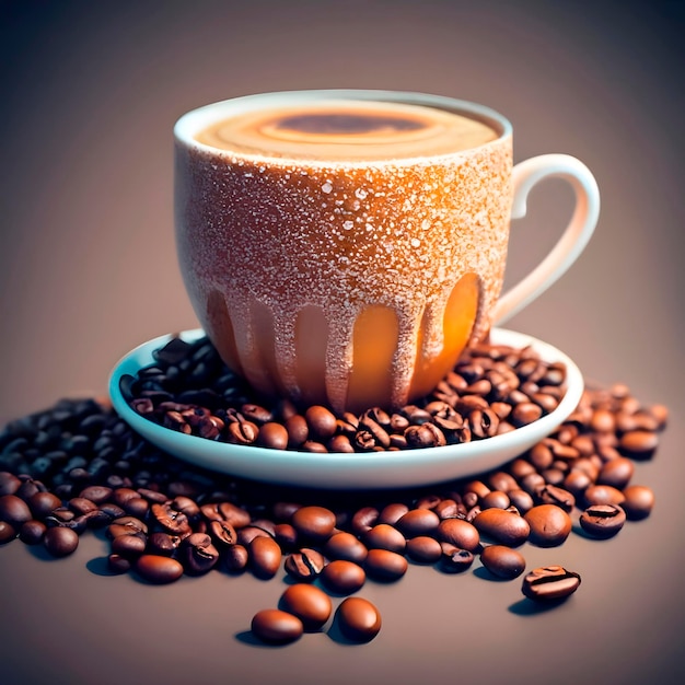 Deliciosas semillas de café y taza de café generadas por ai