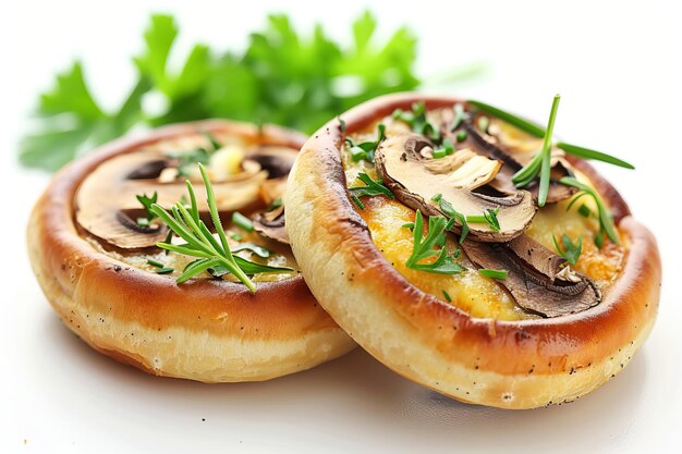 Foto deliciosas setas rellenas con carne y queso en blanco