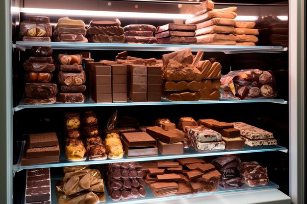 Deliciosas sorpresas te esperan en este primer plano del depósito de chocolate dedicado a la Pascua