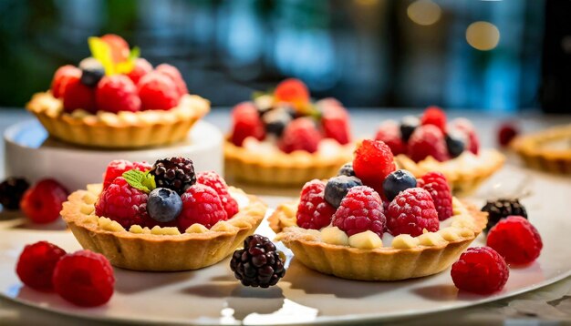 Deliciosas tartes de frutas com morangos e mirtilos