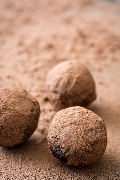 Deliciosas trufas de chocolate con cacao en polvo