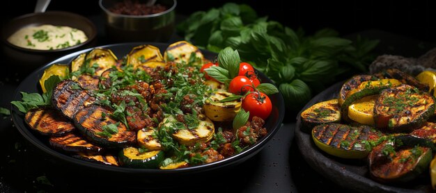 deliciosas verduras al horno con carne IA generativa