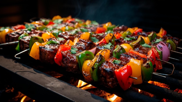 Foto deliciosas verduras y carne a la parrilla