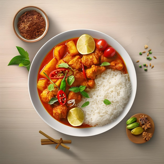 Delicioso arroz e curry para almoço e jantar para familiares