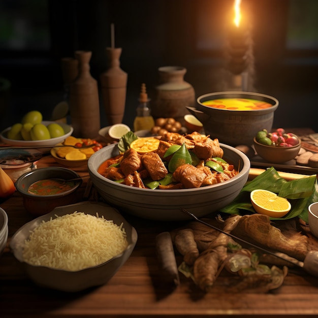 Delicioso arroz e curry para almoço e jantar para familiares