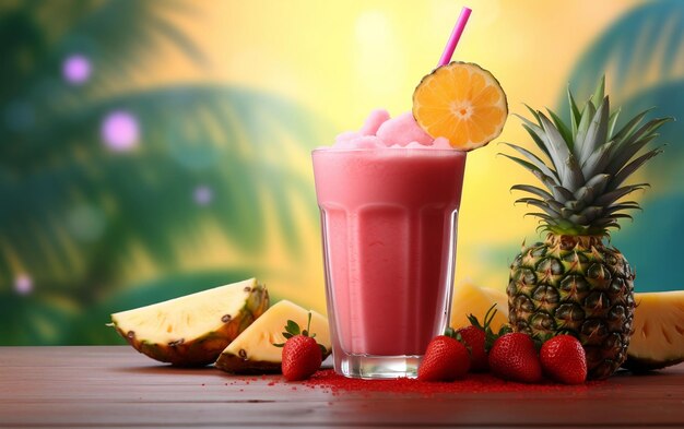 Un delicioso batido de fresa con sabores tropicales Generativo Ai