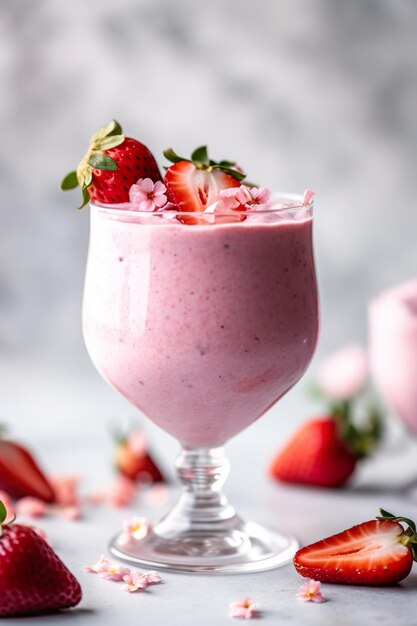 Foto un delicioso batido de fresas con fresas