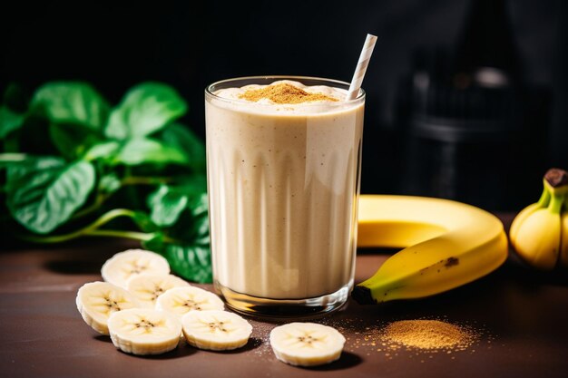 Delicioso batido de plátano en el interior