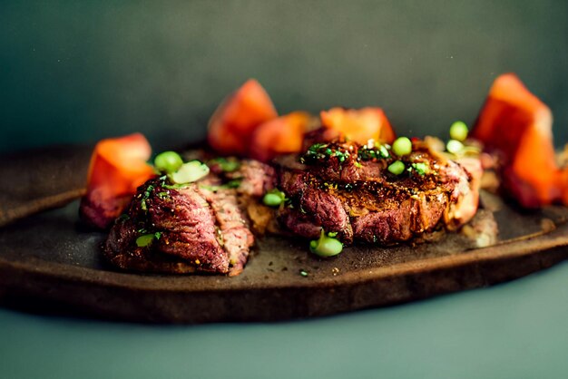 Delicioso bife grelhado em uma mesa Comida deliciosa Fotografia de comida de bife de frango estilo de comida