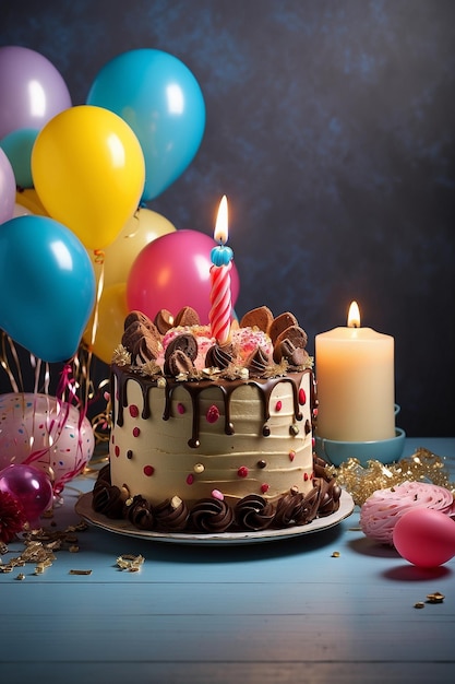 Delicioso bolo de aniversário com velas por feliz aniversário