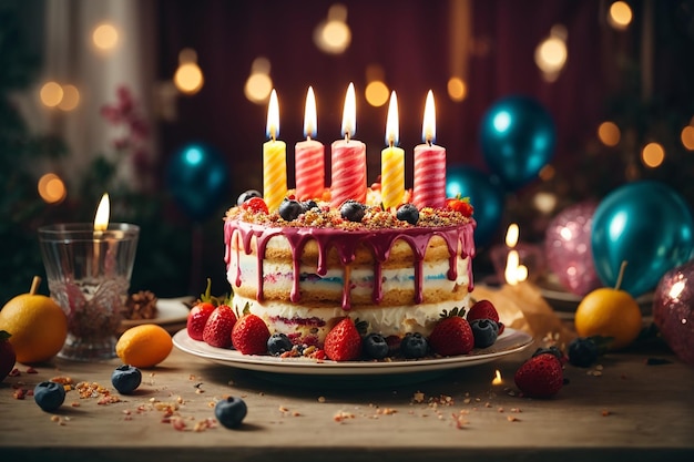 Delicioso bolo de aniversário com velas