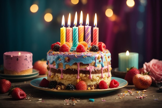Delicioso bolo de aniversário com velas