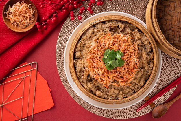 Delicioso bolo de arroz de óleo pegajoso chinês chamado migao para pratos de ano novo lunar