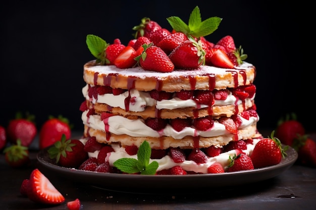 Delicioso Bolo De Biscoito De Morango Torta Sobremesa Generativa AI