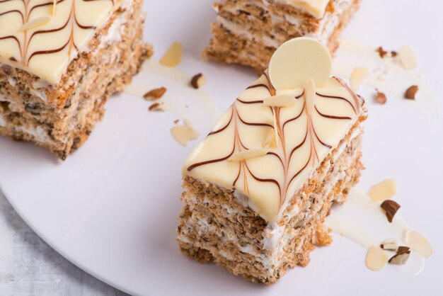 Delicioso bolo de chocolate em um prato branco