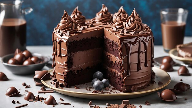 Delicioso bolo de chocolate escuro em um prato Ai Gerado