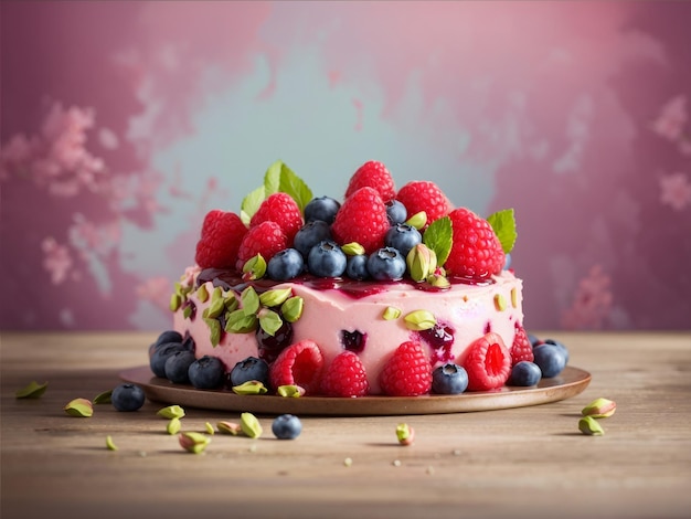 Delicioso bolo de framboesa com morango fresco