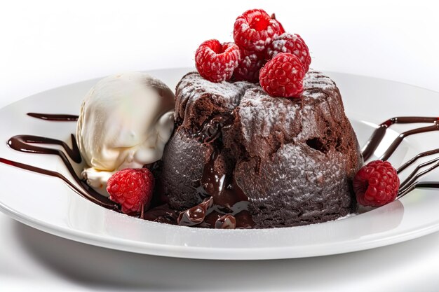 Delicioso bolo de lava de chocolate em um prato branco