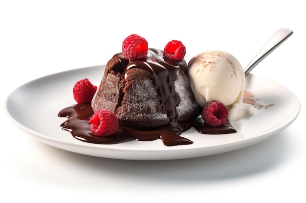 Delicioso bolo de lava de chocolate em um prato branco