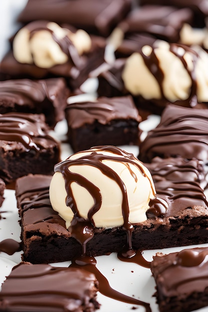 Delicioso brownie de chocolate y calabaza con helado en un plato