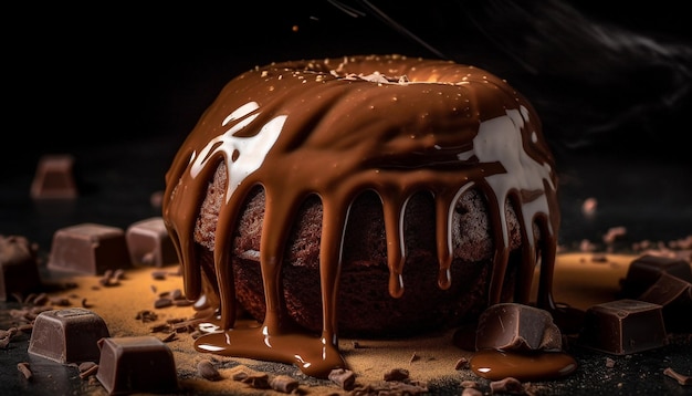 Delicioso brownie de chocolate negro casero con glaseado cremoso generado por inteligencia artificial