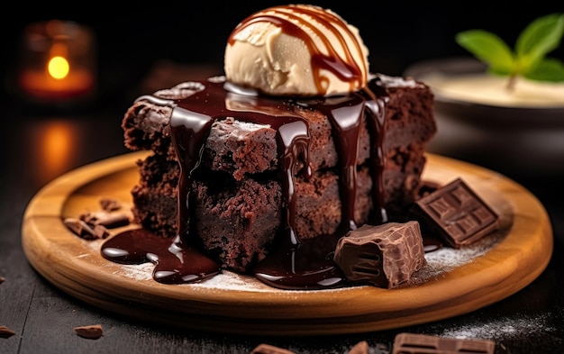 Un delicioso brownie con chocolate en la parte superior de la IA generativa