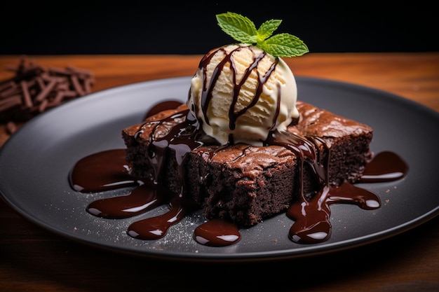 Delicioso Brownie com Sorvete de Baunilha Generative Ai