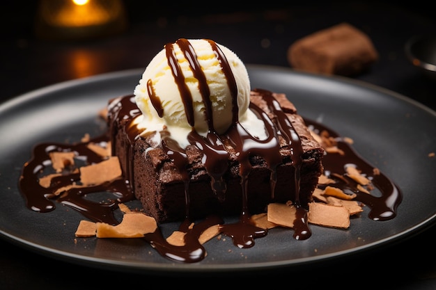 Delicioso Brownie con Helado de Vainilla Generative Ai