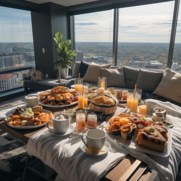 Un delicioso brunch con vistas a la ciudad.