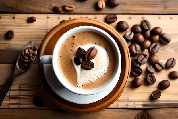 Delicioso café com chocolate quente na mesa de madeira