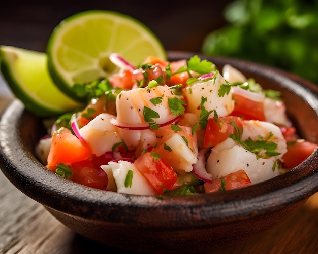 Delicioso ceviche de mariscos con lima IA generativa