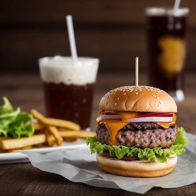 delicioso cheeseburger de carne com junk food