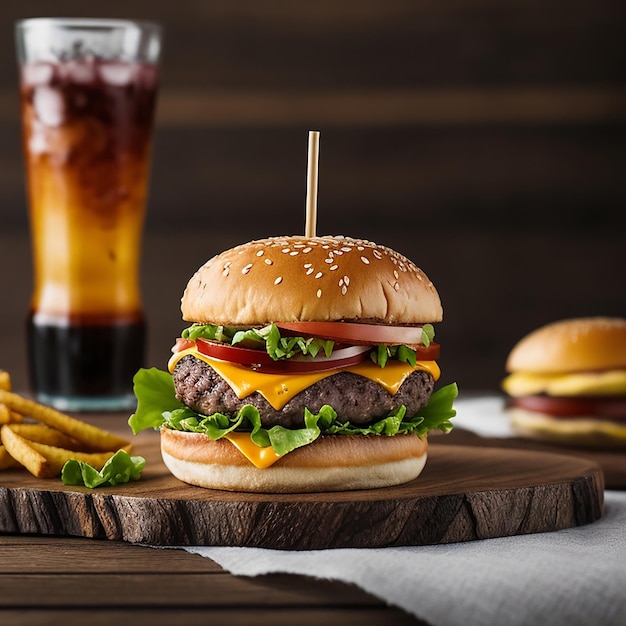 delicioso cheeseburger de carne com junk food