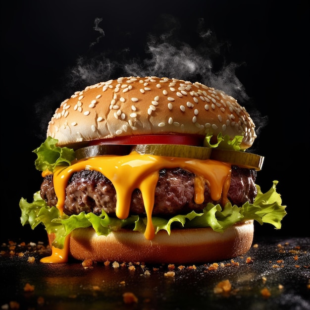 Delicioso cheeseburger suculento flutuando no ar suculento smash burgers cheeseburgers deliciosa comida