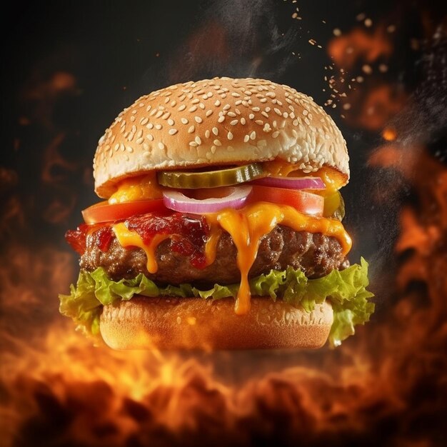 Delicioso cheeseburger suculento flutuando no ar suculento smash burgers cheeseburgers deliciosa comida