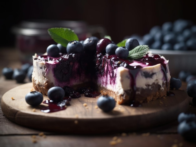 Delicioso cheesecake caseiro com mirtilos Generative AI