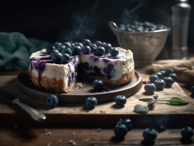 Delicioso cheesecake casero con arándanos IA generativa