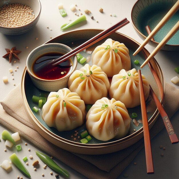 Delicioso Chines Dim Sum en una forma tradicional de servir