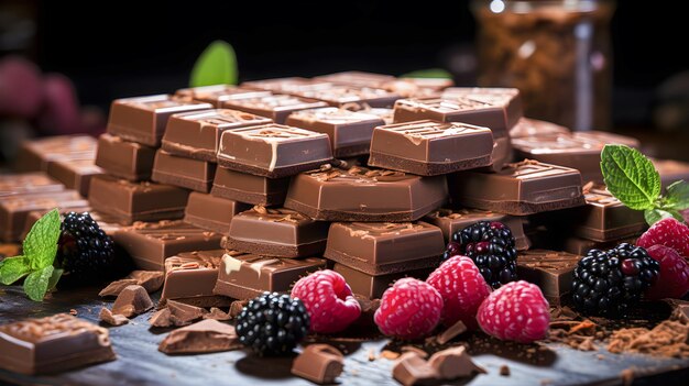 Delicioso chocolate con bayas y frutos rojos día mundial del chocolate