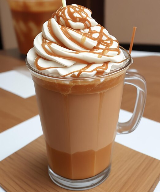 Foto delicioso chocolate caramelo frappe