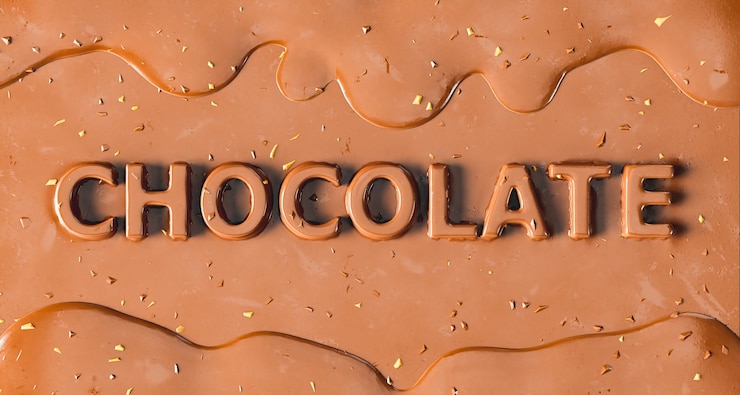 Foto delicioso chocolate derretido con chispas e inscripción.