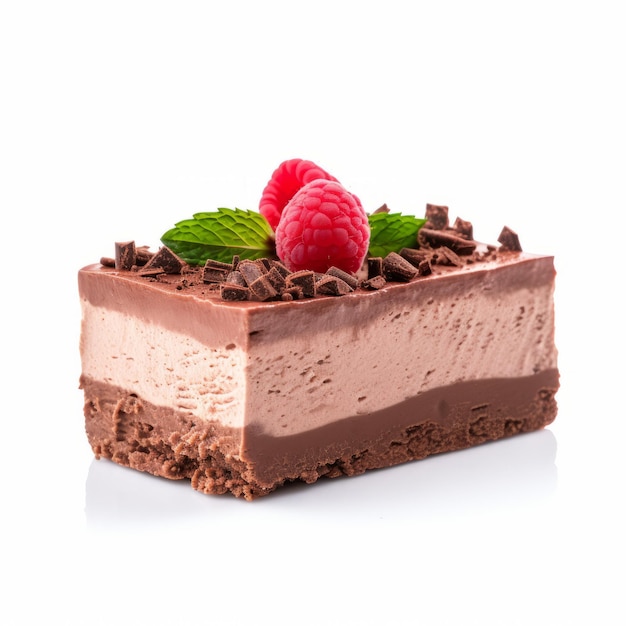 Delicioso chocolate framboesa menta mousse brownies foto real 8k