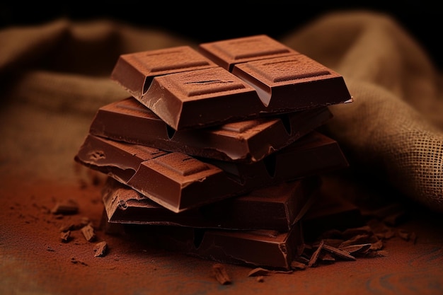 Delicioso chocolate con mock de fondo marrón