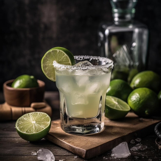 Delicioso cóctel margarita con lima y sal