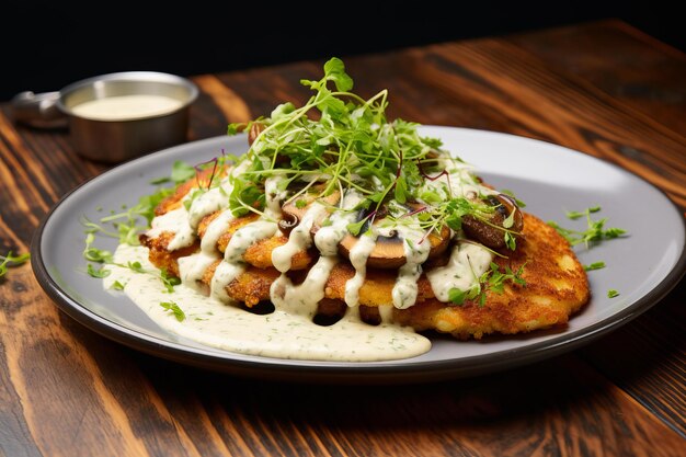 Foto delicioso cogumelo de schnitzel de porco gerar ai