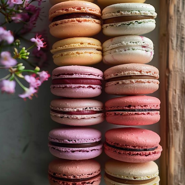 Foto un delicioso conjunto de diferentes macarrones de pastelería