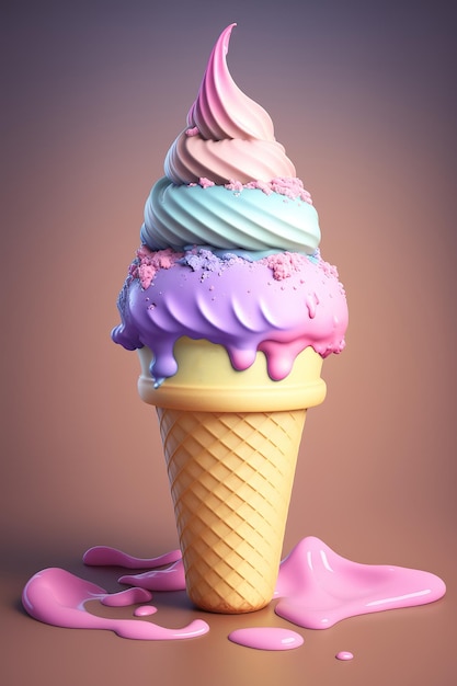 delicioso cono de helado con color pastel sobre fondo aislado